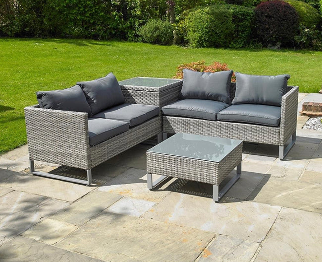 GREY RATTAN 4 PIECE OUTDOOR CORNER SOFA WITH COFFEE TABLE & STORAGE GARDEN PATIO