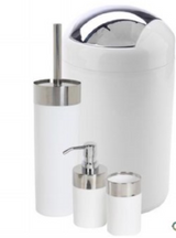 AtHome Bathroom Set- Bin, Brush, Dispenser, Tumbler