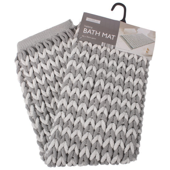 Luxe Bathroom Helena Bath Mat, Grey and Natural Rug Shower Bathmat Weave Soft
