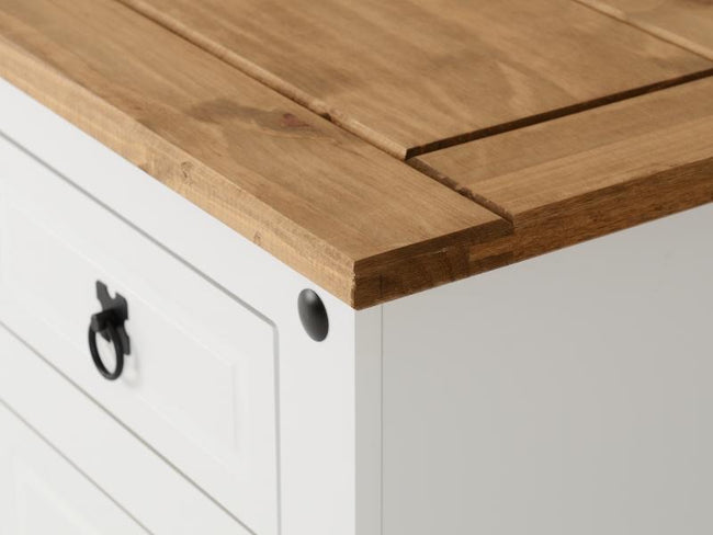 Corona 3 Drawer Bedside Chest in White/Distressed Waxed Pine