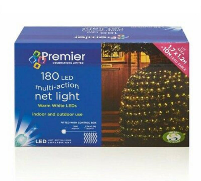 180 Multi Action LED Outdoor Christmas Net Light Warm White 1.75m x 1.2m