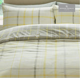 GAVENO CAVAILIA Hartley Check Duvet Cover, Reversible Soft & Cosy Quilt Bedding Set, Bedroom Accessory Mustard Double Size Polycotton