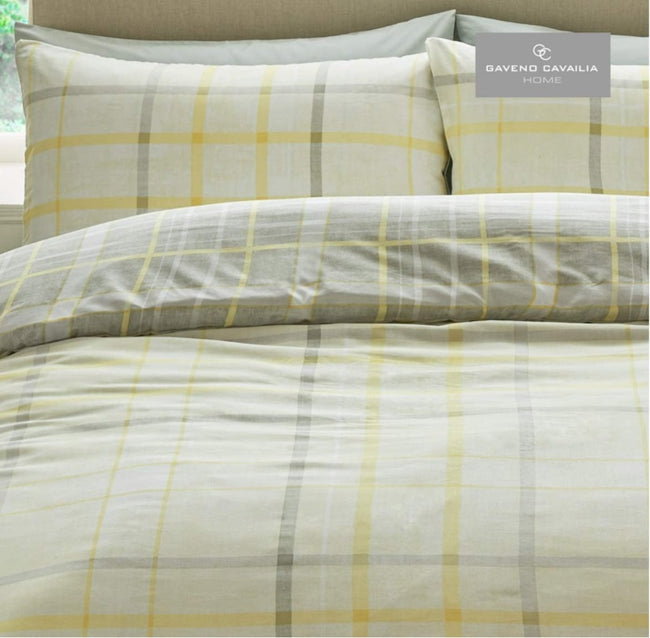 GAVENO CAVAILIA Hartley Check Duvet Cover, Reversible Soft & Cosy Quilt Bedding Set, Bedroom Accessory Mustard Double Size Polycotton