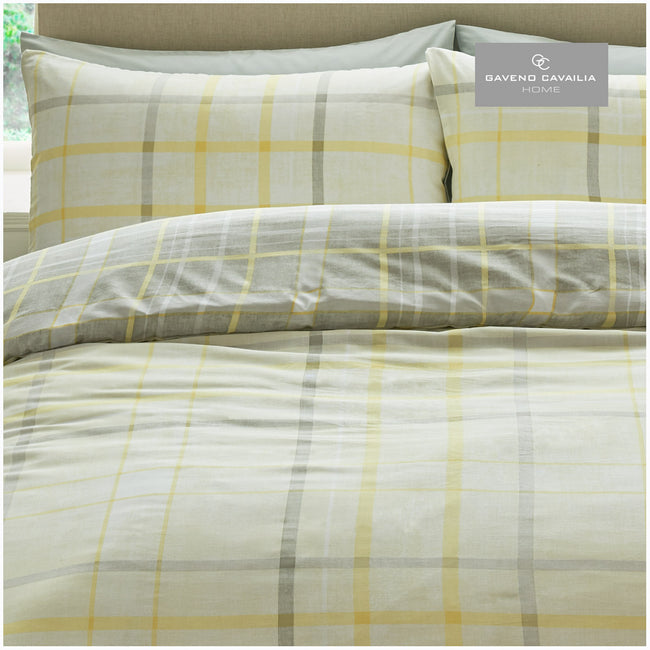 GAVENO CAVAILIA Hartley Check Duvet Cover, Reversible Soft & Cosy Quilt Bedding Set, Bedroom Accessory Mustard Double Size Polycotton