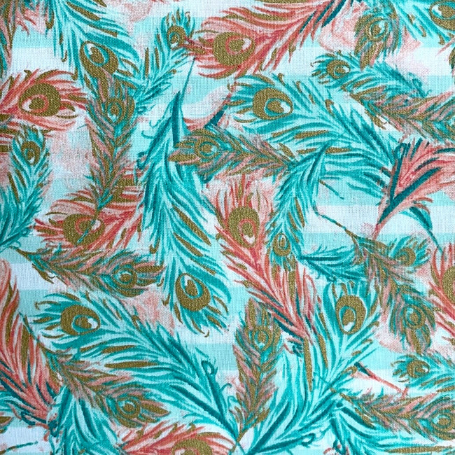 Bloom Coral Turq Feather Metallic