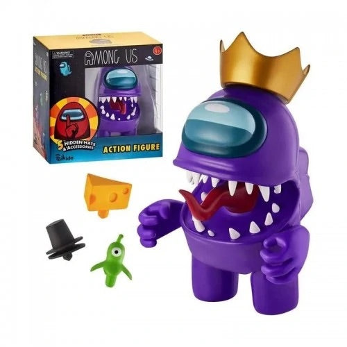 Among Us Purple Action Figure Single Pack 16-18cm -Incl: 5 Hidden Hats & Accessories