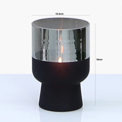 Value 19cm Black & Chrome Glass Hurricane Vase