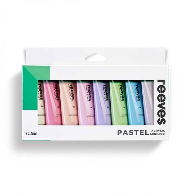 Reeves - 8 X 22ml Fine Artist Acrylic Paint Set Pastel Colours