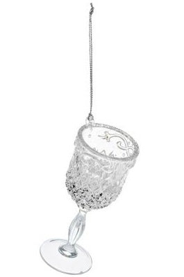 Premier Wine Glass Christmas Decoration Silver Glitter
