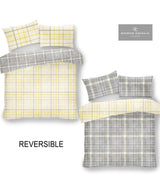 GAVENO CAVAILIA Hartley Check Duvet Cover, Reversible Soft & Cosy Quilt Bedding Set, Bedroom Accessory Mustard Double Size Polycotton