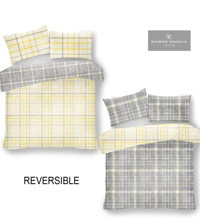 GAVENO CAVAILIA Hartley Check Duvet Cover, Reversible Soft & Cosy Quilt Bedding Set, Bedroom Accessory Mustard Double Size Polycotton