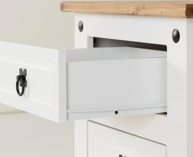 Corona 3 Drawer Bedside Chest in White/Distressed Waxed Pine