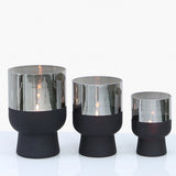 Value 19cm Black & Chrome Glass Hurricane Vase