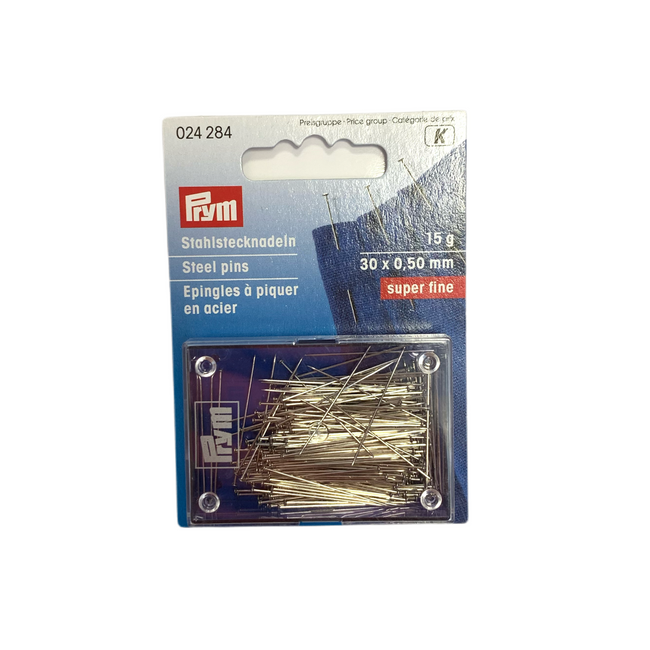 Prym Pins, 0.50 x 30mm, silver-coloured, 15g, card with box