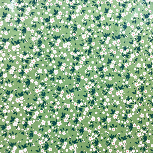Floral green white fabric
