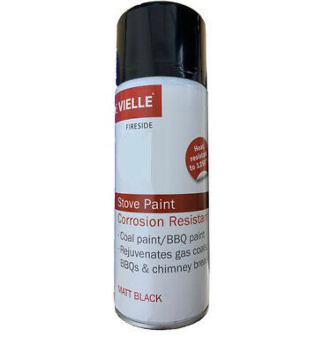 De Vielle Fireside Matt Black Stove Coal BBQ Paint 400ml Corrosion Resistant