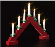 7 Led Wooden Candle Bridge Pine Red