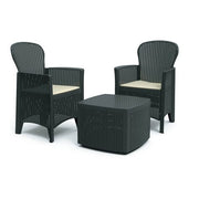 3 PIECE BISTRO SET TABLE AND CHAIRS RATTAN EFFECT GARDEN SET WITH CUSHIONS