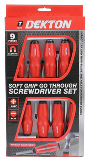 9pc Soft Grip Go Through Screwdriver Set Impact Cap Hammer Thru-Blade Magnetic
