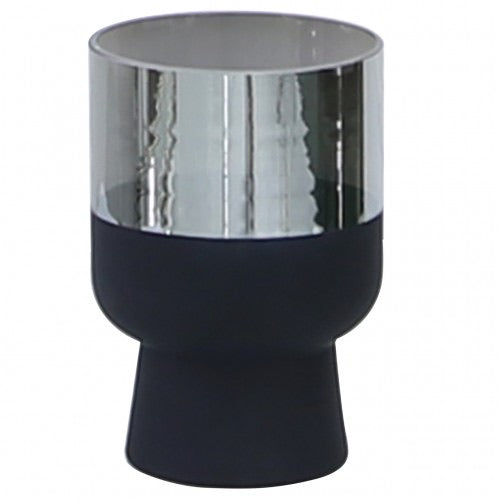 Value 19cm Black & Chrome Glass Hurricane Vase