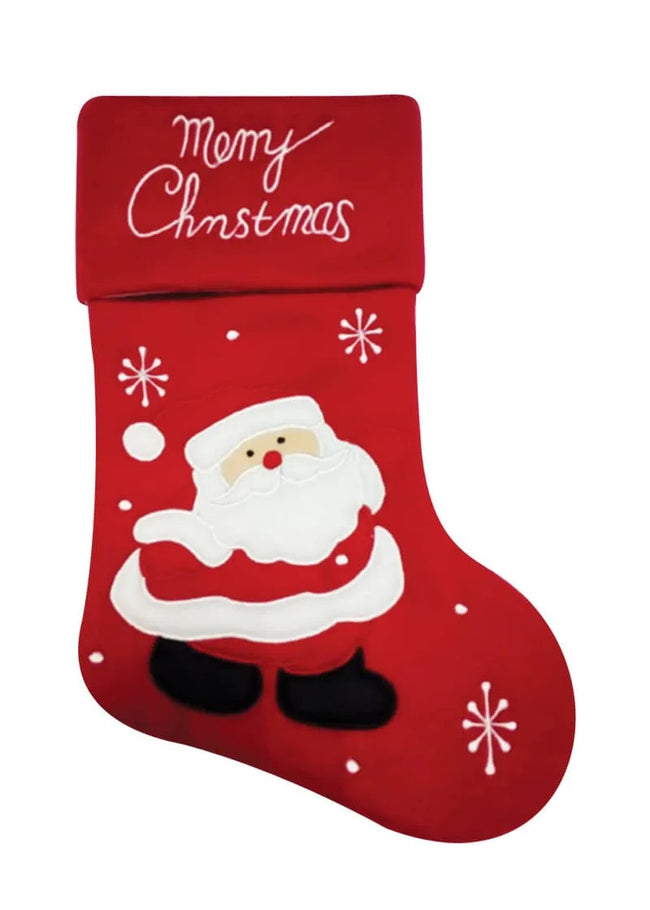 Dark Red Fleece Stocking with Santa and Merry Christmas 49cm