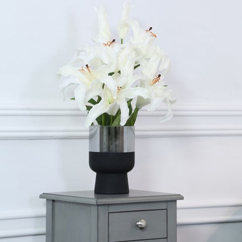 Value 19cm Black & Chrome Glass Hurricane Vase
