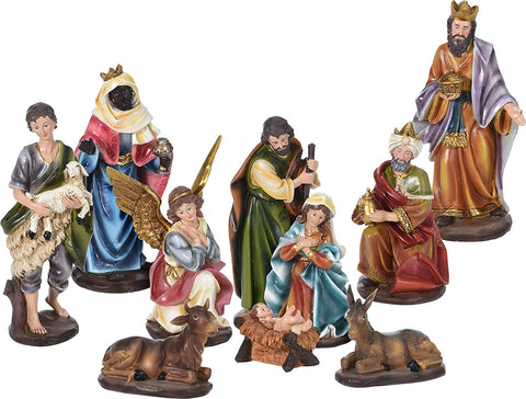 10 Piece Traditional Resin Christmas Nativity Figurine Display Set