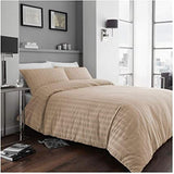 GAVENO CAVAILIA Seersucker Duvet Cover Quilt With Pillow Cases, Super Soft Poly-Cotton, Easy Care Bed Set, Double, Natural