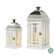 Julie set of two wooden lanterns white/chrome medium/small