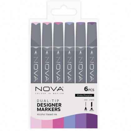Nova Designer Markers - Purples/Pinks - 6 Pack