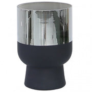 Value 28cm Black & Chrome Glass Hurricane Vase