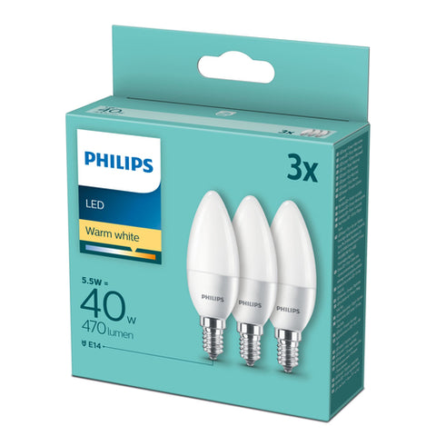 Philips LED Candle & Lustre 5.5W-40W E14 Warm White