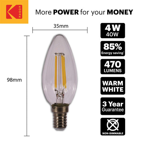 KODAK Glass Filament Bulb C37 – E14 – 470LM