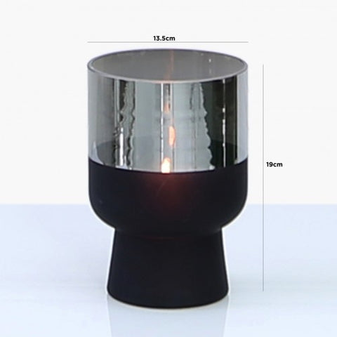 Value 19cm Black & Chrome Glass Hurricane Vase