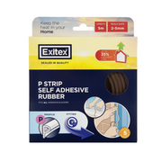 Exitex P-Strip Brown Self Adhesive Rubber - Fits All Windows & Doors