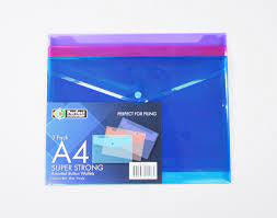 Perfect Stationery Button Wallets A4 Assorted 4 Pack