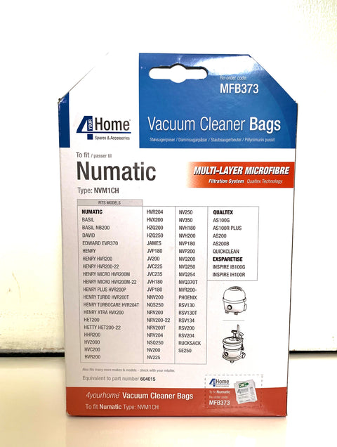 4 YOUR HOME NUMATIC VACUUM CLEANER BAG PACK OF 5 (NVM1CH)