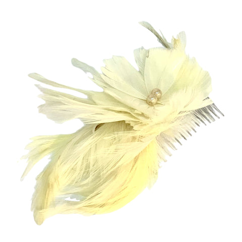 Cream Feather Pearl Headpiece