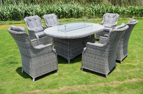 Amalfi 6 Seater Outdoor Oval Firepit Dining Set in Dark Grey