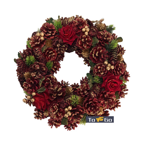 Natural Pine Wreath Red 38CM