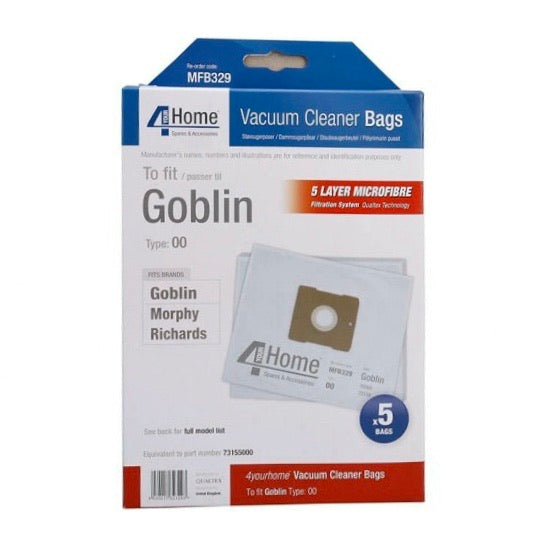 4 YOUR HOME GOBLIN MORPHY RICHARDS PACK of 5 VACUUM CLEANER BAGS | MFB329