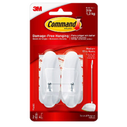 COMMAND HOOKS WHITE WITH WIRE HOOK MEDIUM 2PK
