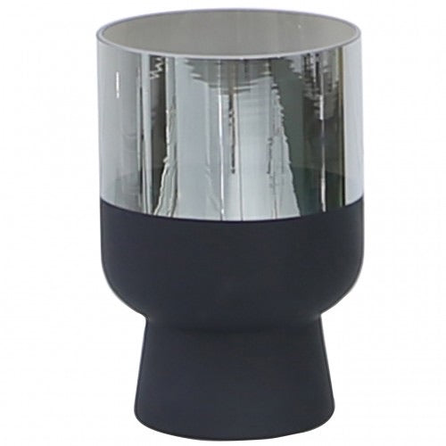 Value 24cm Black & Chrome Glass Hurricane Vase