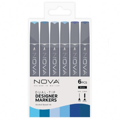 Nova Designer Markers - Blues - 6 Pack