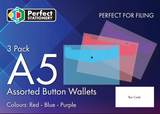Perfect Stationery Button Wallets A4 Assorted 4 Pack