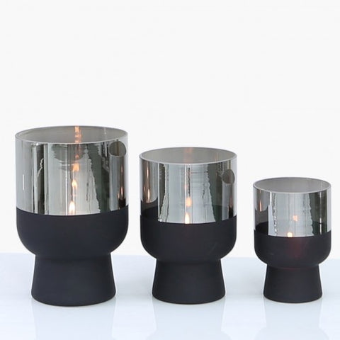 Value 19cm Black & Chrome Glass Hurricane Vase