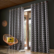Orla Kiely House Linear Stem Charcoal Eyelet Curtains