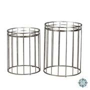 Cage set of two side tables round mirrored silver