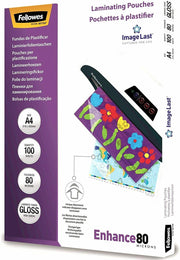 Fellowes A4 Laminating Pouches, Gloss, 80 Micron With Image Last Directional